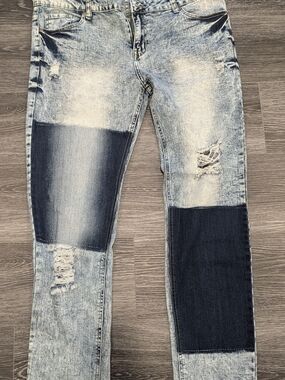 VIP Women's Light Blue Patchwork Straight Leg Jeans